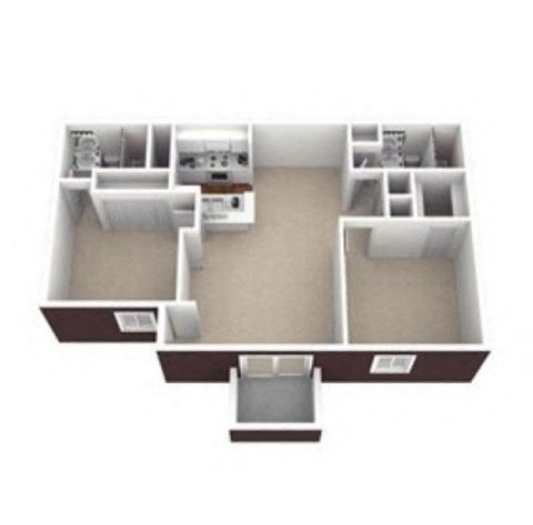 Floor plan for 2 beds, 2 baths, 903 sqft